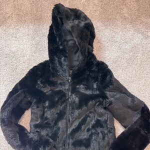 Black Faux Fur Hooded Jacket